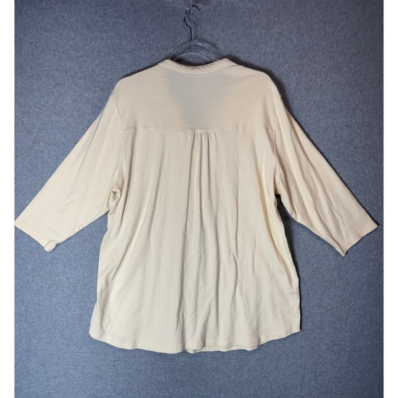 Serengeti Henley Shirt 3/4 Sleeve‎ Pleated Casual Top Beige Women's 2X - Picture 6 of 10